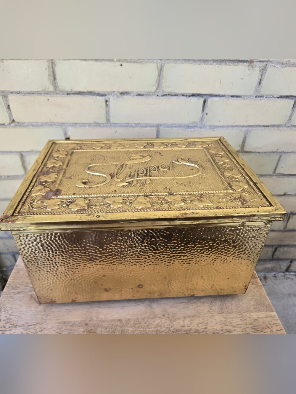 Antique Brass Slipper Box